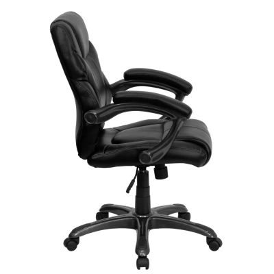 Flash Furniture Mid-back Black Leather Overstuffed Swivel Task Chair With Arms