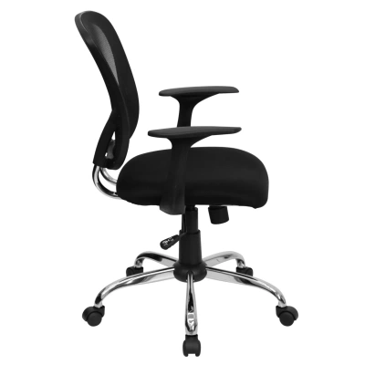 Flash Furniture Mid-back Black Mesh Swivel Task Chair With Chrome Base And Arms In Gray
