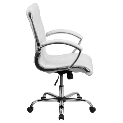 Flash Furniture Mid-back Designer White Leather Executive Swivel Chair With Chrome Base And Arms
