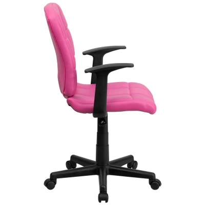 Flash Furniture Mid-back Pink Quilted Vinyl Swivel Task Chair With Arms