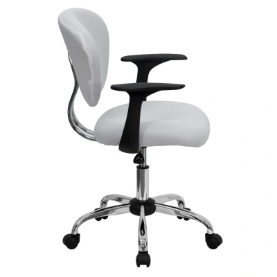 Flash Furniture Mid-back White Mesh Swivel Task Chair With Chrome Base And Arms