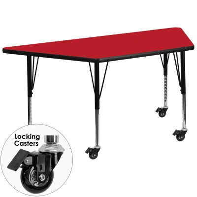 Flash Furniture Mobile 25''w X 45''l Trapezoid Red Hp Laminate Activity Table