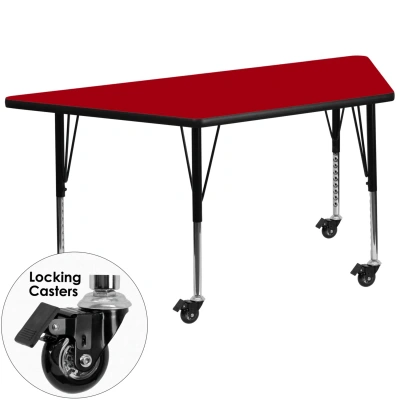 Flash Furniture Mobile 29.5''w X 57.25''l Trapezoid Red Thermal Laminate Activity Table