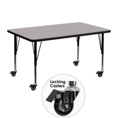 Flash Furniture Mobile 36''w X 72''l Rectangular Grey Thermal Laminate Activity Table In Gray
