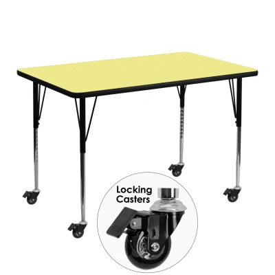 Flash Furniture Mobile 29.5''w X 57.25''l Trapezoid Yellow Thermal Laminate Activity Table