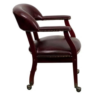 Flash Furniture Oxblood Vinyl Luxurious Conference Chair With Accent Nail Trim And Casters In Dark Red