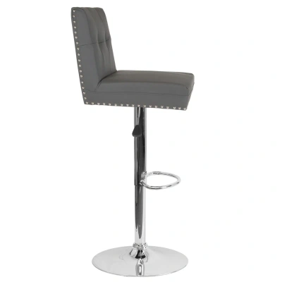 Flash Furniture Ravello Contemporary Adjustable Height Barstool With Accent Nail Trim In Gray Leather