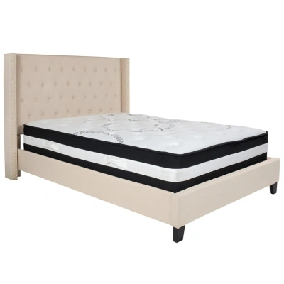 Flash Furniture Riverdale Full Size Tufted Upholstered Fabric Platform Bed With Pocket Spring Mattress In Beige