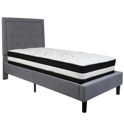 Flash Furniture Roxbury Twin Size Tufted Upholstered Platform Bed In Light Gray Fabric With Pocket Spring Mattress