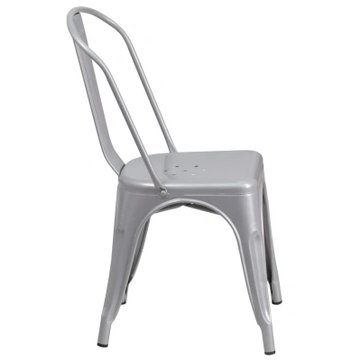 Flash Furniture Silver Metal Indoor-outdoor Stackable Chair In Gray