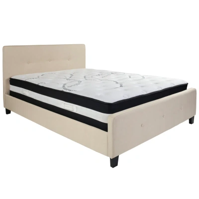 Flash Furniture Tribeca Queen Size Tufted Upholstered Fabric Platform Bed With Pocket Spring Mattress In Beige