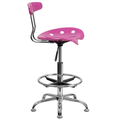 Flash Furniture Vibrant Candy Heart And Chrome Drafting Stool With Tractor Seat In Pink