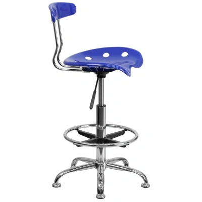 Flash Furniture Vibrant Nautical Blue And Chrome Drafting Stool With Tractor Seat