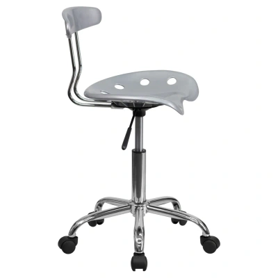 Flash Furniture Vibrant Silver And Chrome Swivel Task Chair With Tractor Seat In Gray