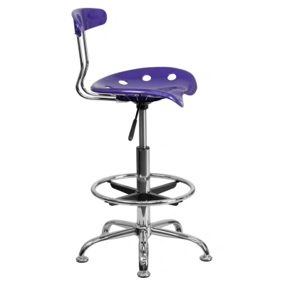 Flash Furniture Vibrant Violet And Chrome Drafting Stool With Tractor Seat In Blue
