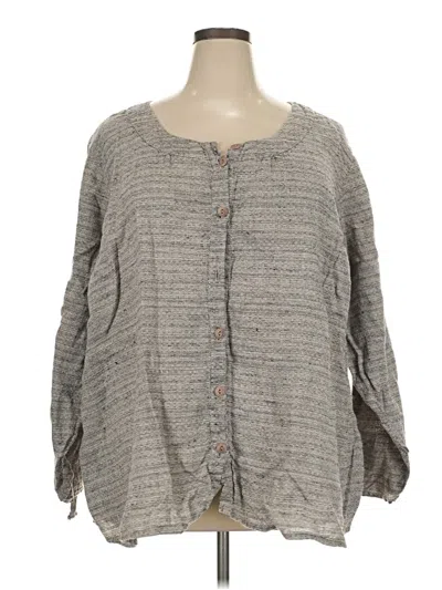 Pre-owned Flax Long Sleeve Blouse In Gray