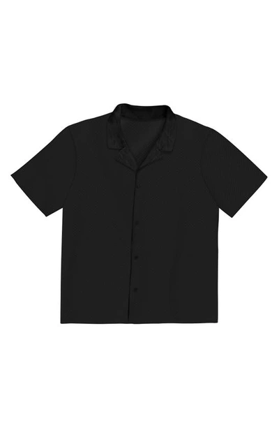 Fleece Factory Checkbox Short Sleeve Stretch Button-up Shirt In Black
