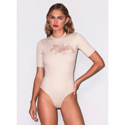 Fleur Du Mal Lace Guipure Knit Bodysuit In Linen Beige