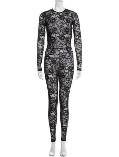 Pre-owned Fleur Du Mal Lace Pattern Crew Neck Jumpsuit In Black