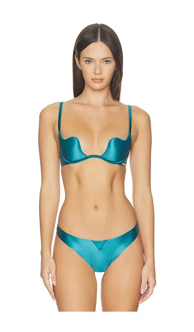 Fleur Du Mal Le Stretch Gloss Seduce U-plunge Bra In Ocean Teal