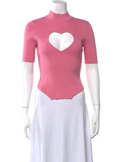 Pre-owned Fleur Du Mal Mock Neck Short Sleeve Top In Pink