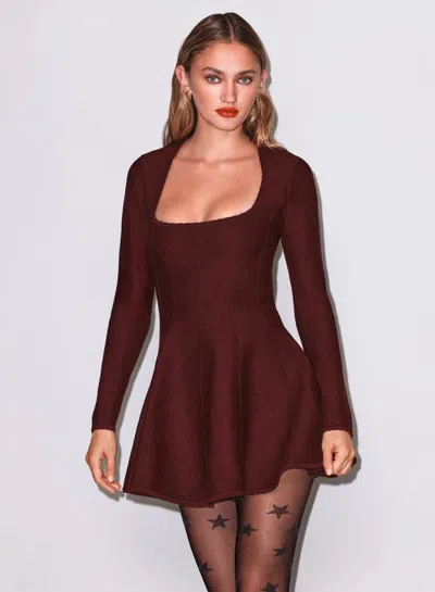 Fleur Du Mal Scoop Neck Flared Corset Dress In Pinot