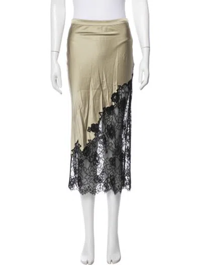 Pre-owned Fleur Du Mal Silk Midi Length Skirt In Yellow