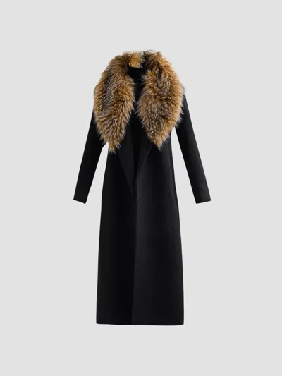 Fleurette Women's Phoenix Wool Faux Fur-trimmed Wrap Coat In Black