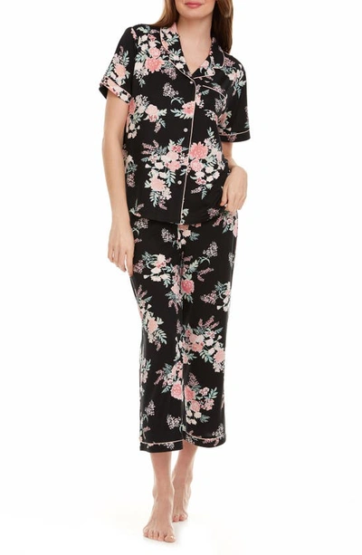 Flora Nikrooz Flora By  Annie Short Sleeve & Capri Print Pajamas In Black