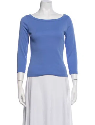 Pre-owned Flore Flore Bateau Neckline Three-quarter Sleeve Top In Blue