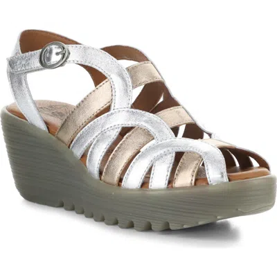 Fly London Lemy Platform Wedge Sandal In Silver