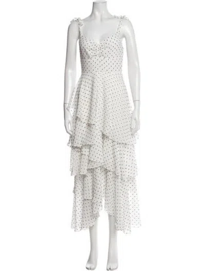 Pre-owned Flynn Skye Polka Dot Print Midi Length Dress In Neutrals