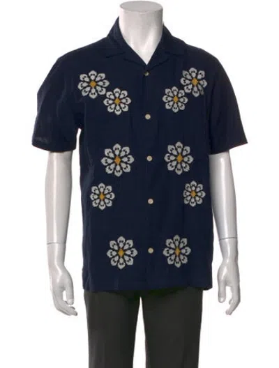 Pre-owned Folk Floral Print Short Sleeve Shirt In Blue