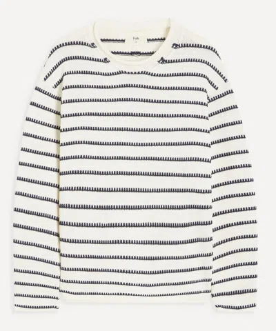 Folk Mens Slouch Crew Striped Jumper In White