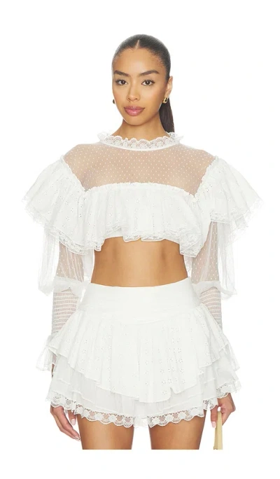 For Love & Lemons Beckett Crop Top In White