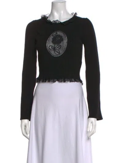 Pre-owned For Love & Lemons Graphic Print Crew Neck Sweater In Black