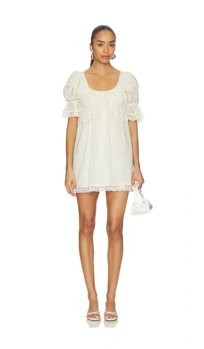 For Love & Lemons Juniper Puff Sleeve Mini Dress In Baby Yellow