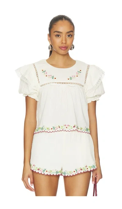 For Love & Lemons Leah Cotton Top In Cream