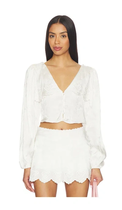 For Love & Lemons Locked Hearts Top In White