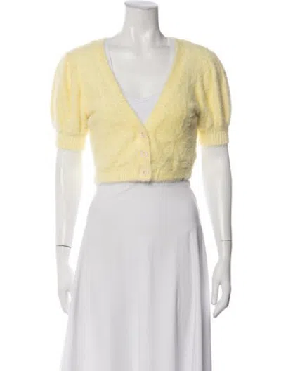 Pre-owned For Love & Lemons Nylon V-neck Sweater In Yellow