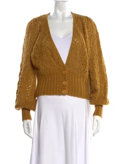 Pre-owned For Love & Lemons Patterned V-neck Sweater W/ Tags In Yellow