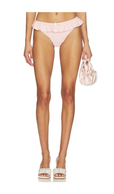 For Love & Lemons Polka Dot Ruffle Bikini Bottom In Peach
