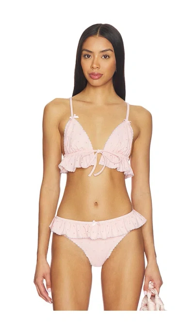 For Love & Lemons Polka Dot Ruffle Bikini Top In Peach