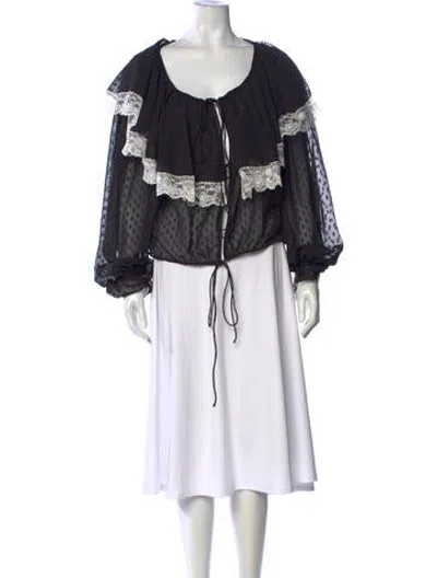 Pre-owned For Love & Lemons Printed Scoop Neck Blouse In Black