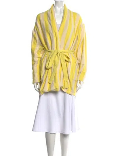 Pre-owned For Love & Lemons Striped Open Front Sweater In Yellow