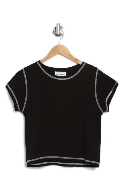 For The Republic Contrast Stitched Baby Tee In Faded Black
