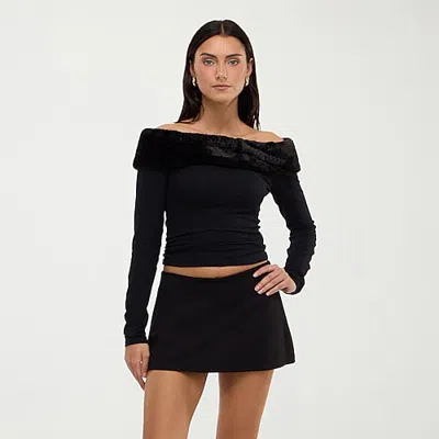 Forever 21 Na Womens Boat Neck Long Sleeve Pullover Sweater In Black