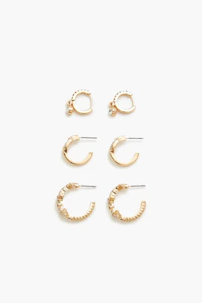 Forever 21 Rhinestone Hoop Earring Set In Gold