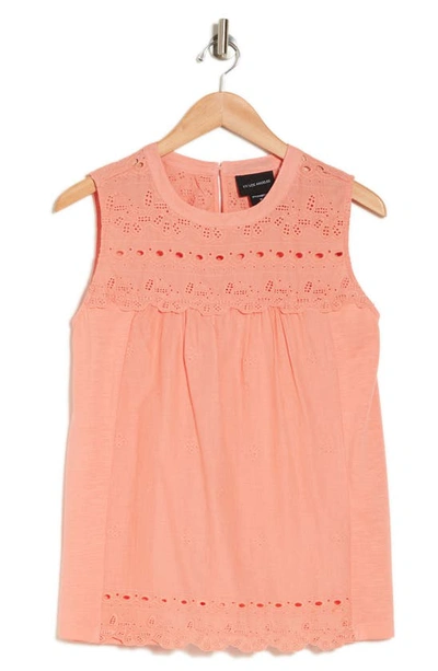 Forgotten Grace Eyelet Cotton Tank In Coral