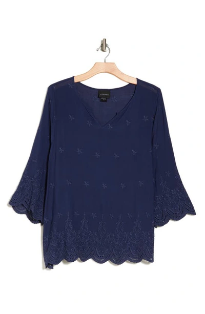 Forgotten Grace Eyelet Embroidered Top In Navy